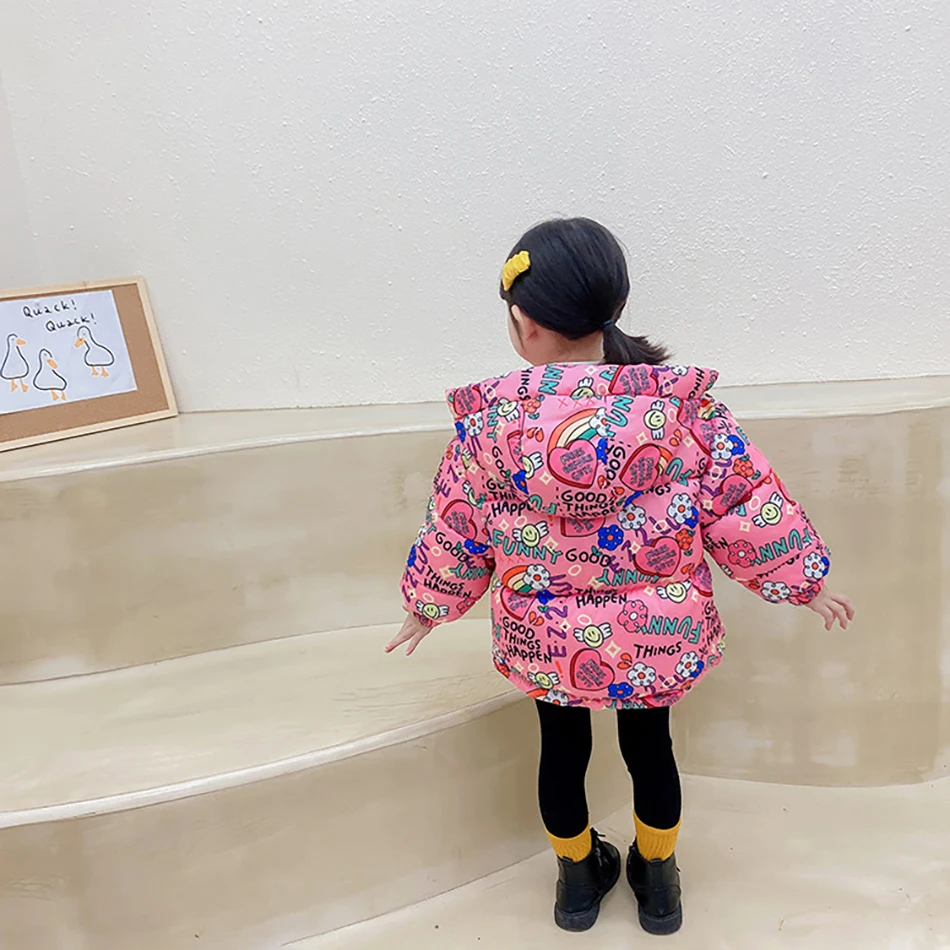 Модная хлопковая куртка с капюшоном и улыбающимся принтом Зимняя Толстая теплая