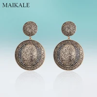 maikale high quality vintage big round alloy rhinestone drop earrings for women korean fashion jewelry dangle earring wholesale