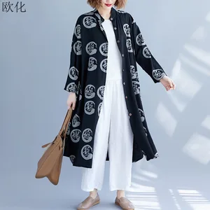 Женская блузка-платье большого размера плюс, Летняя туника в горошек из хлопка и льна, длинный кардиган, блузки 4XL 5XL 6XL 2020