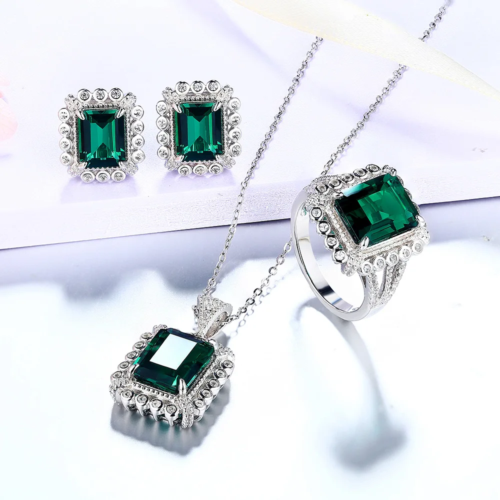 

Wong Rain Vintage 925 Sterling Silver Emerald Gemstone Earrings/Pendant/Necklace/Rings/Bracelets Wedding Jewelry Sets Wholesale
