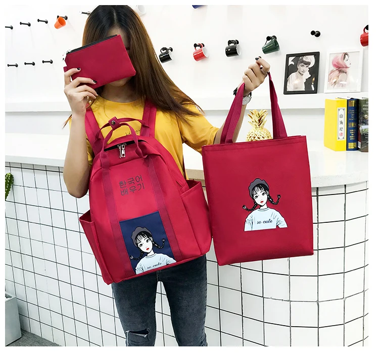 Модный женский рюкзак, 3 шт., новинка, нейлоновый рюкзак, Mochilas, женский рюкзак с милым рисунком, школьный рюкзак для девочек-подростков