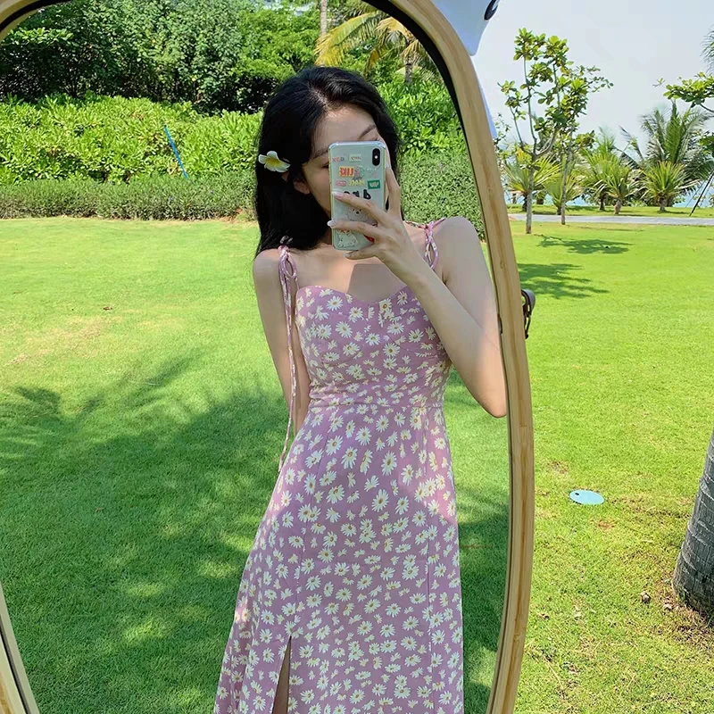 Фиолетовая Маргаритка печатных женщин чулок Платье из джинсовой ткани