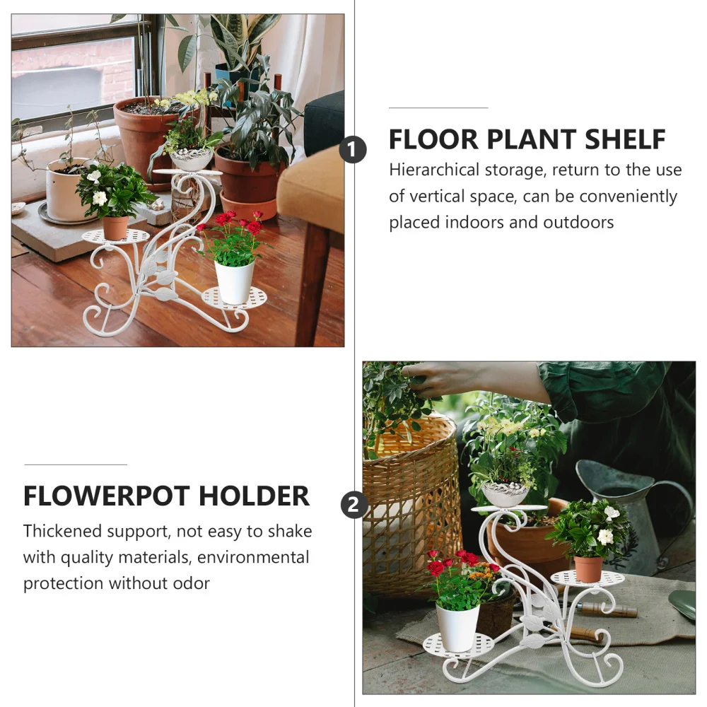 

1Pc Balcony Flowerpot Shelf Multistory Iron Stand Flower Pot Storage Rack White