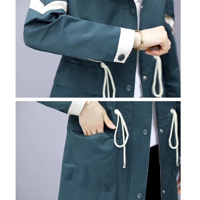 Женский Длинный Тренч с капюшоном тонкая ветровка длинными рукавами в Корейском