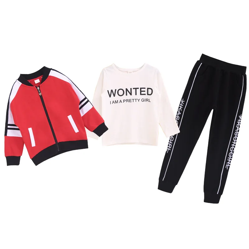 

3pcs spring autumn girls sportswear tracksuit jacket+sweatshirt+sweatpants kids casual outfits jogger running workout sport set