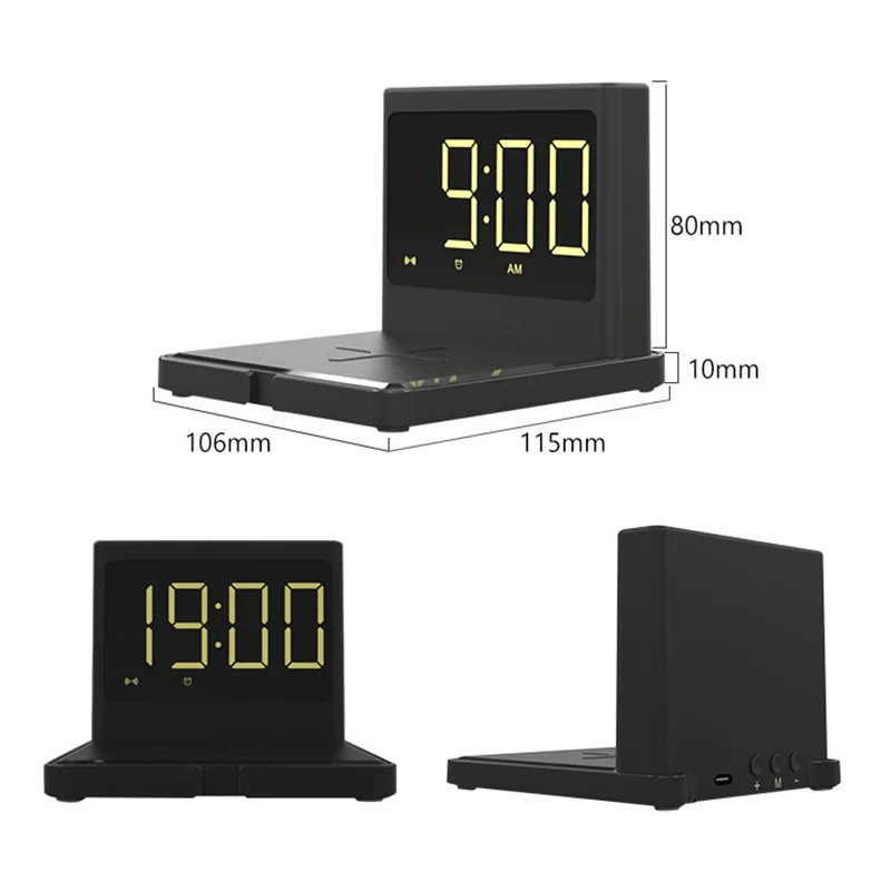 

Digital Screen 2 USB Type-C Fast Charge Dual USB Port With Digital Alarm Clock Snooze Button For Mobile Phone Earphone