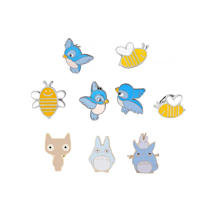 Забавная брошь в стиле аниме булавки виде животных кошка птица пчела желтая