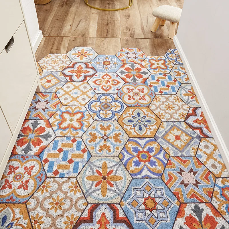 

Floor Mat Carpet Stain Resistant Wipe Shoes Entry Door Mats PVC Modern Style Silk Loop Household Anti-Bacteria Door Mat Carpet
