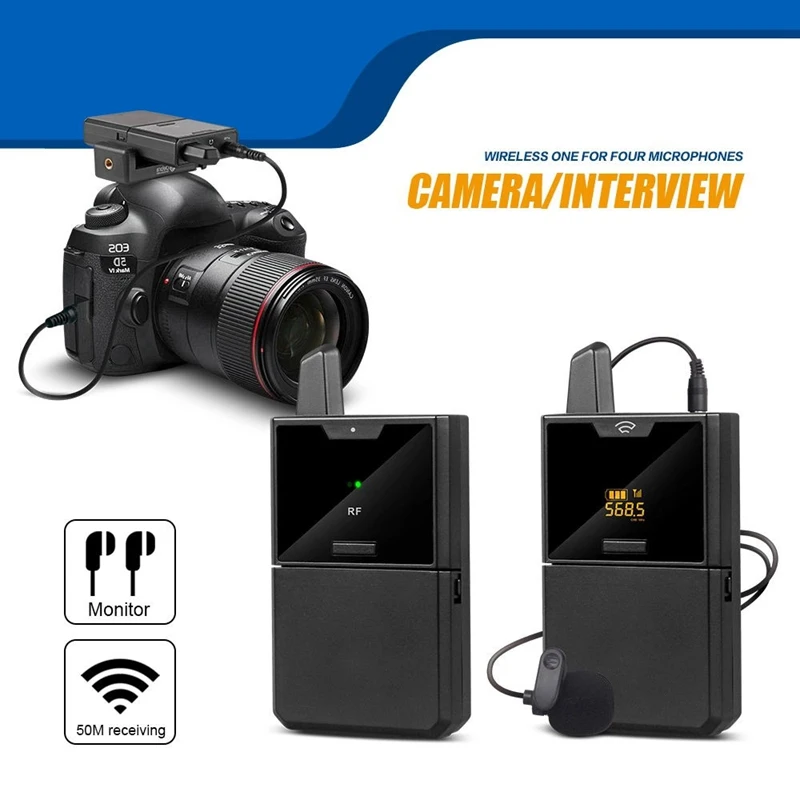 

One-Trigger-Two UHF Dual-Channel Wireless Microphone System Lapel Mic for DSLR Cameras Smartphones Vlog Live