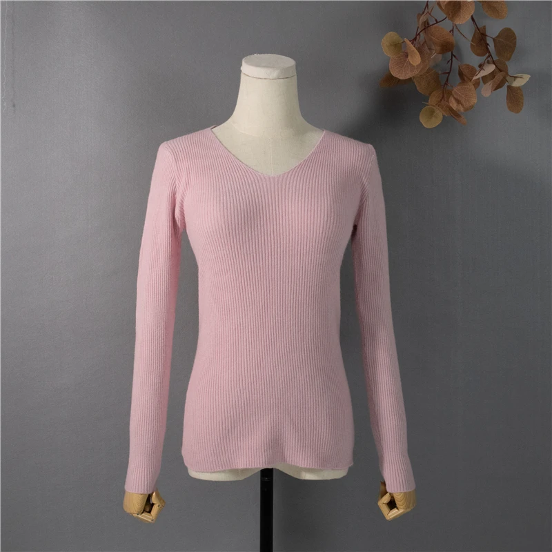 

Colorfaith Ne'w 2021 Winter Spring Women's Sweaters Pullover V-Neck Minimalist Bottoming Pink Tops Multi Colors SW1053