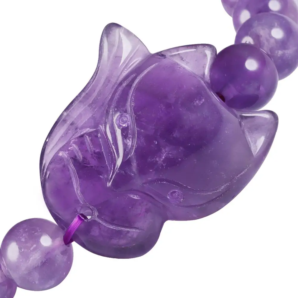 SUNYIK Natural Crystal Bracelet for Women Gift,Hand String 8mm Stone Round Beads with Fox Pendant Lucky Beauty Crystal Jewelry