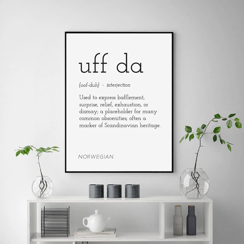 Скандинавский постер Friluftsliv с четкостью Uff Da Минималистичная типография