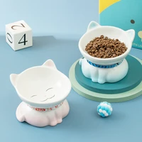 cute ceramic cat pet puppy food raised bowl pet feeder bowls water feeder cat puppy feeder non slip water tilt feeder dish