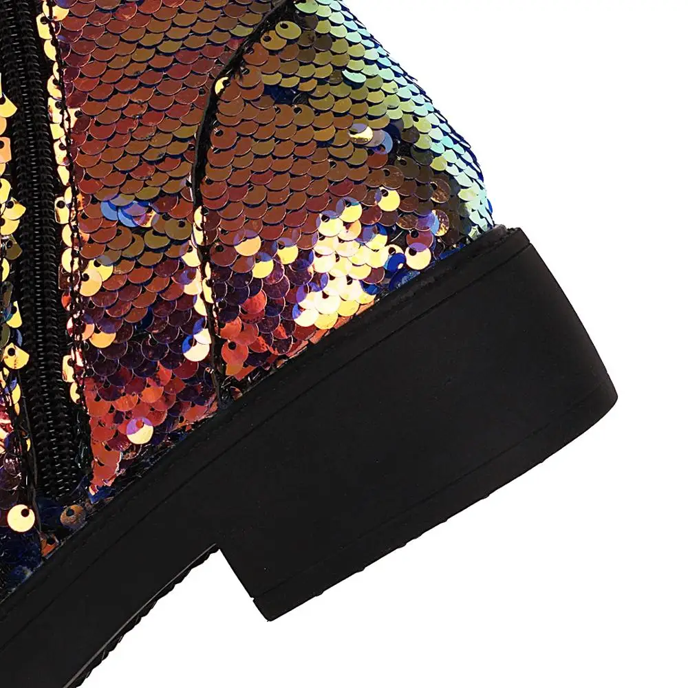 Women's Boots Autumn And Winter New Round head zipper Discoloration Sequin Short tube Women's shoes plus size 33-43