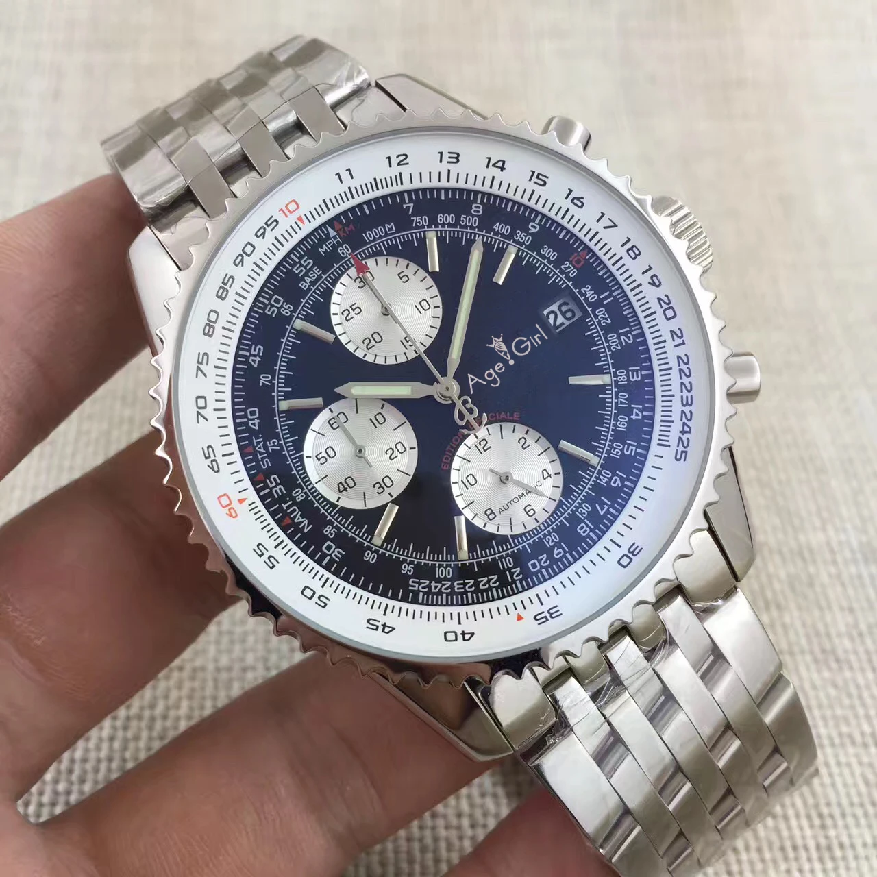 

Classic New Men Automatic Mechanical Chronograph Stopwatch Black Blue Stainless Steel Sapphire Limited Watches AAA+