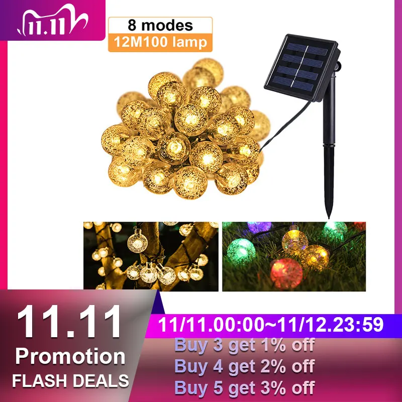 

New 8-mode solar lights 20/50/100 LEDS Crystal ball 5M/7M/12M Luz LED solar Outdoor waterproof solar garden navidad decoration