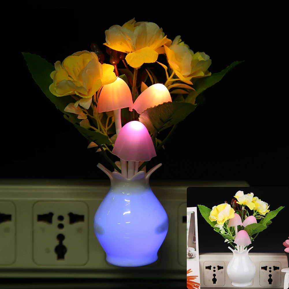 

100V-240V Creative Flower Shaped LED Night Lamps US Plug-in Bedroom Decorative Lights Colorful Lighting Sensor Lamp
