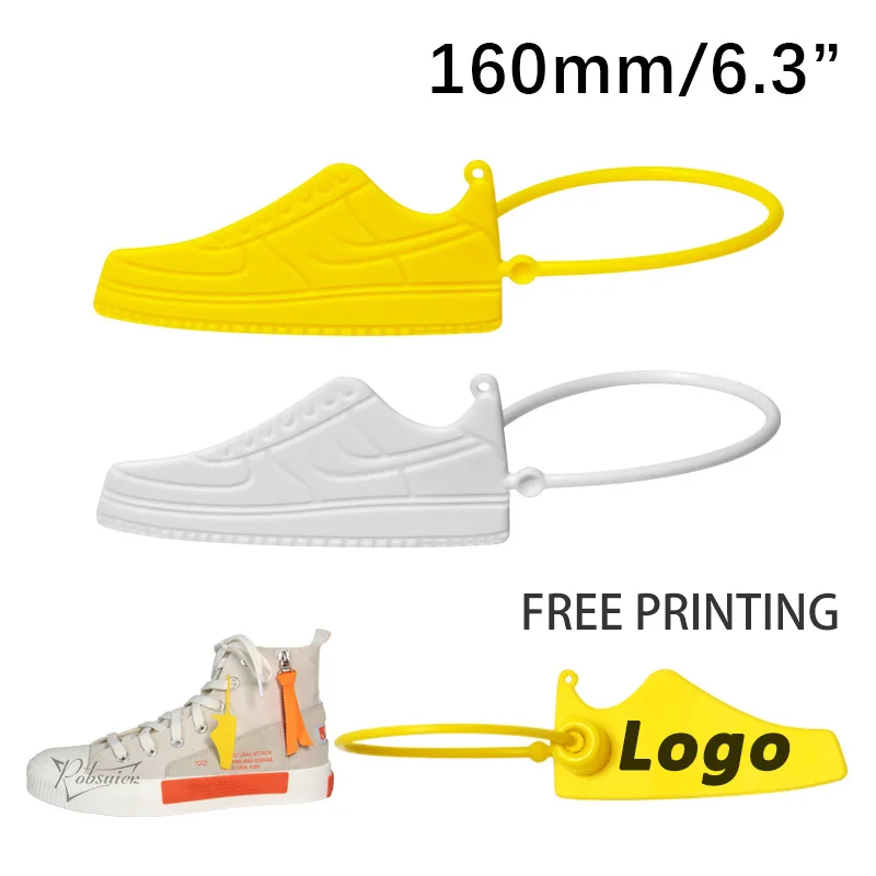 100Pcs Custom Logo on AJ Labels Tags Off Disposable White Plastic Brand Printed Hang Label Tag for Sneakers Air Shoes 160mm/6.3