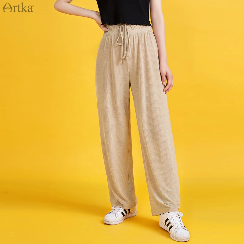 Брюки ARTKA женские с широкими штанинами модные драпированные повседневные Прямые