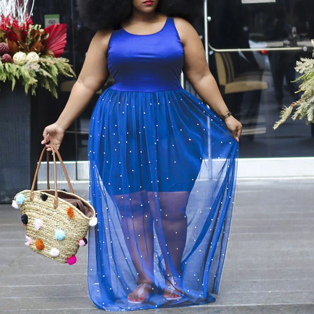 Suummer Сексуальные вечерние платья женские синие прозрачные сетчатые Лоскутные