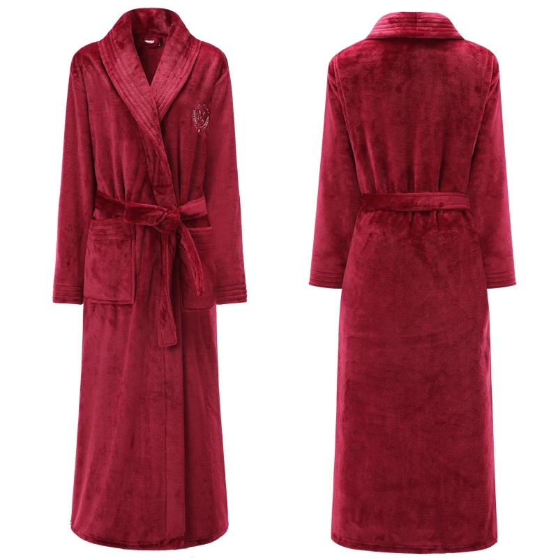 Женский фланелевый Халат с большими лацканами элегантный теплый халат вышитыми