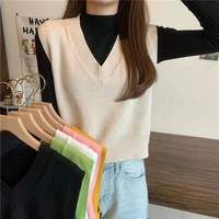 women sweater vest spring 2021 autumn women short loose knitted sweater sleeveless ladies v neck pullover tops female outerwear