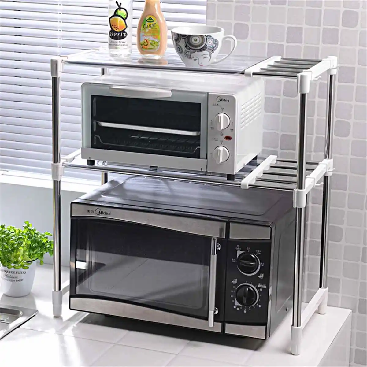 

Multi-layer Stainless Steel Kitchen Rack Microwave Oven Shelf Telescopic Adjustable Storage Rack Pot Oven Home Space Organizer