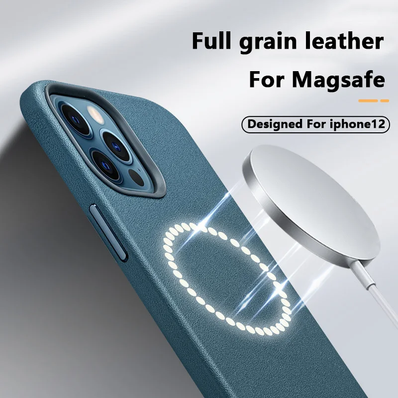 Full grain leather Magnetic Case For apple magsafe Natural cowhide Phone cases For iPhone 12 12Pro 12ProMax 12mini Magnet Cover
