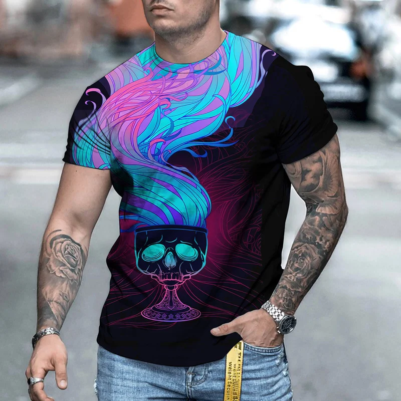 

Fashion Skulls Graphic 3D Print Men T Shirt Summer Streetwear Polyester O-Neck Short Sleeve Casual Men Colothing Tops Tee 6XL