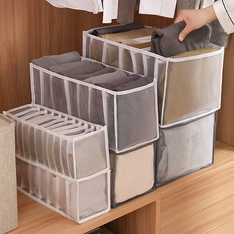 

Jeans Compartment Storage Box Closet Clothes Drawer Mesh Separation Box Stacking Pants Drawer Divider Can Washed Home Organizer