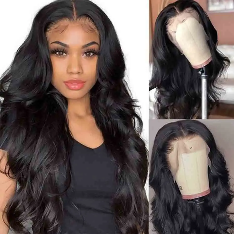 

13x4 Lace Frontal Human Hair Wigs Peruvian Body Wave Human Hair Wigs Pre Plucked Transparent Lace Closure Wigs 26 28 inch