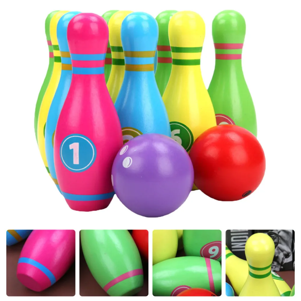 

1 Set Kids Bowling Set Wooden Bowling Colorful Bowling Sports