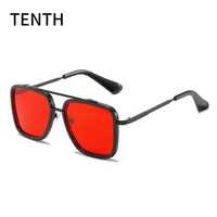 fashion double beam square large frame sun glasses metal eyewear fashion modified texture macho man sunglasses