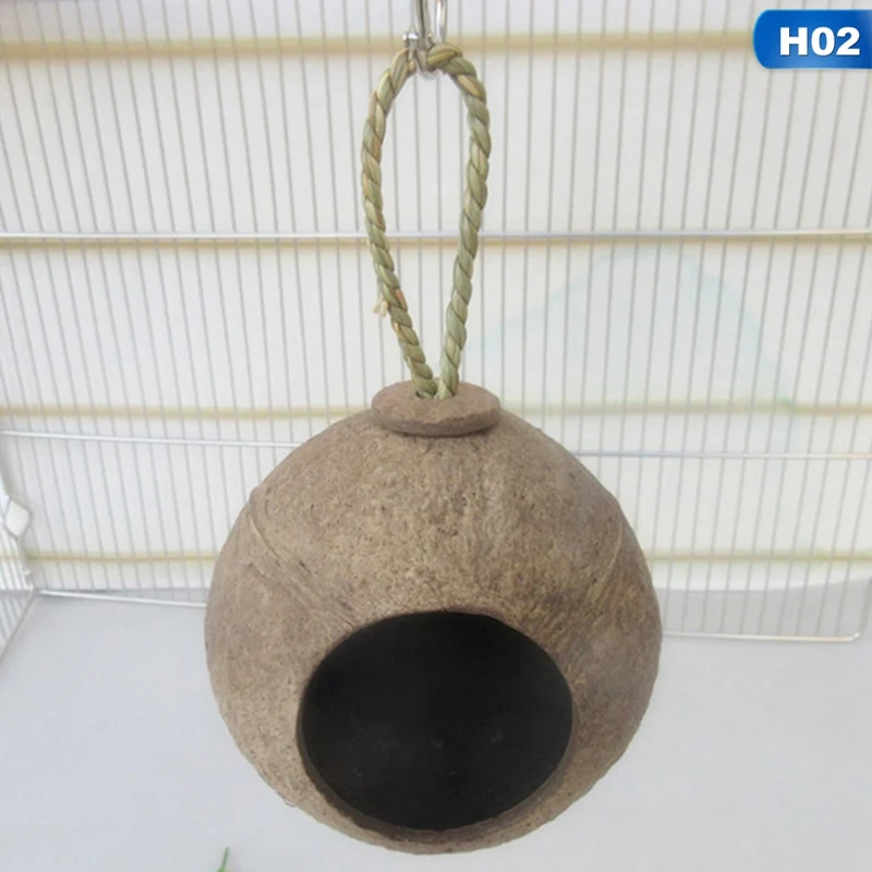 

Creative Natural Coconut Shell Nest for Birds House Cage Feeder for Pet Parakeets Finches Sparrows Hut Pet Parrot Parakeet Toy