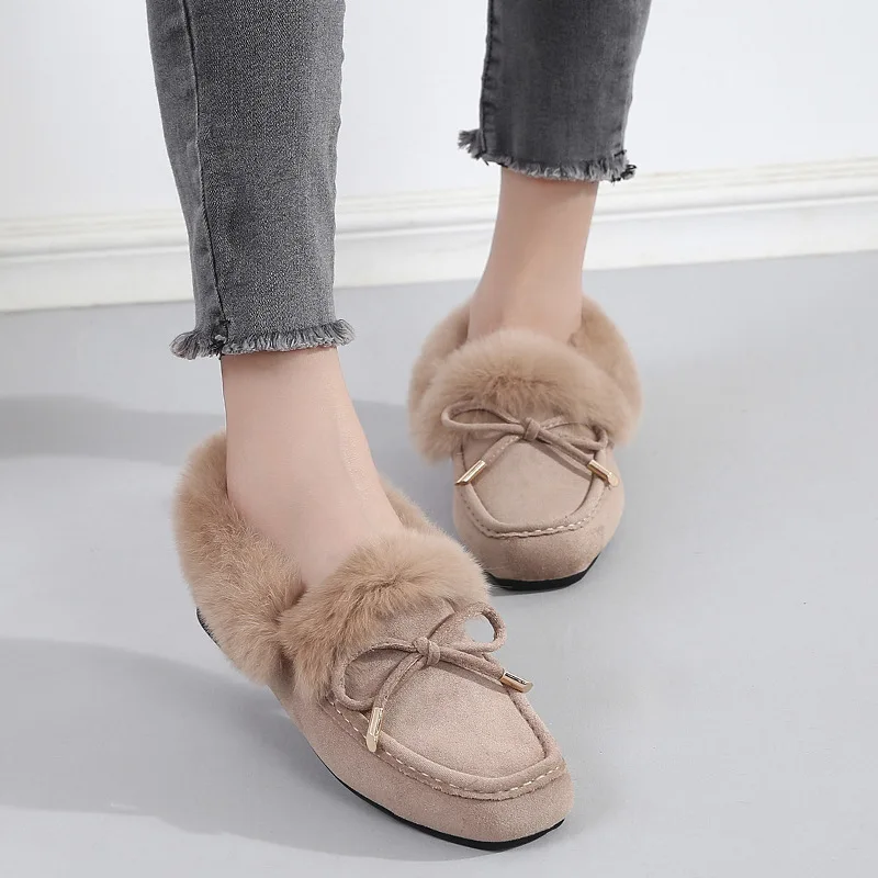

Square Toe Loafers Fur Women Women's Winter Shoes Modis Slip-on Casual Female Sneakers Flats Bow-Knot Autumn 2020 Slip On Dress