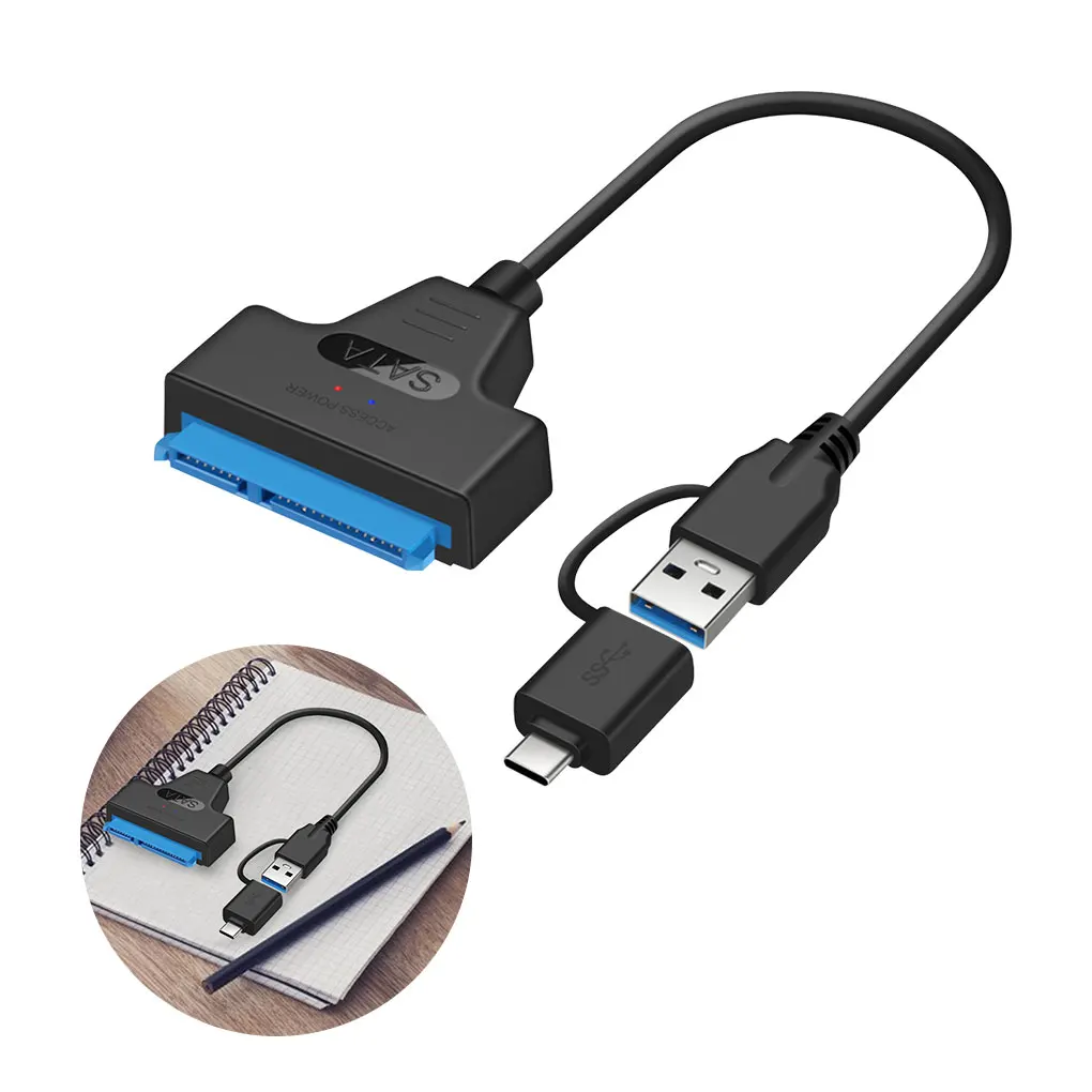 

USB 3,0 SATA кабель 2 в 1 адаптер Sata к Type-c/USB 3,0 6 Гбит/с Поддержка 2,5-дюймового внешнего SSD HDD жесткого диска 22Pin Sata кабель