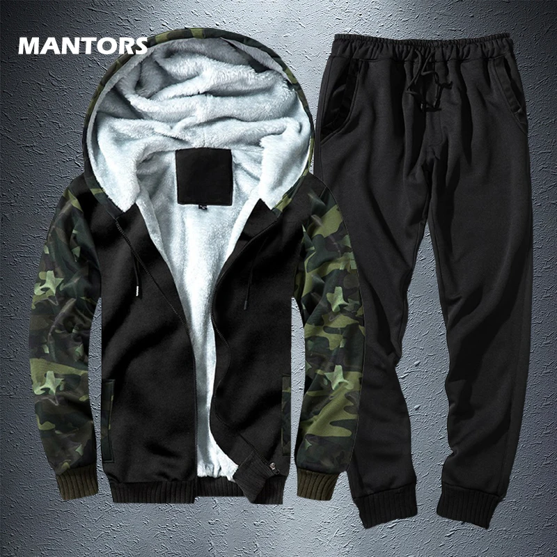 Новые Зимние флисовые комплекты мужской спортивный костюм с капюшоном военный