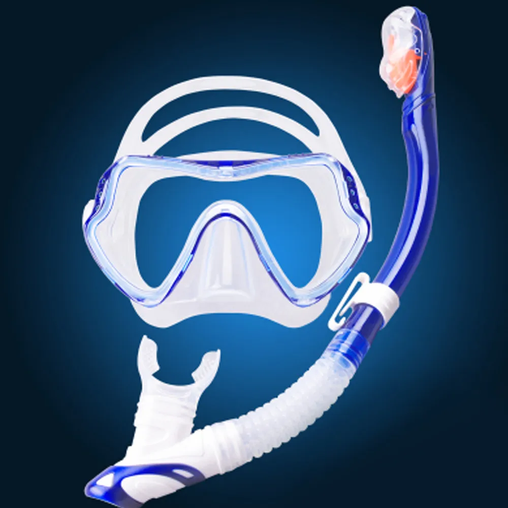 all transparent blue YFXcreate Профессиональный Анти-туман дайвинг очки маска/легкое дыхание трубка/2 размера плавники с регулируемой пяткой - Цвет: all transparent blue