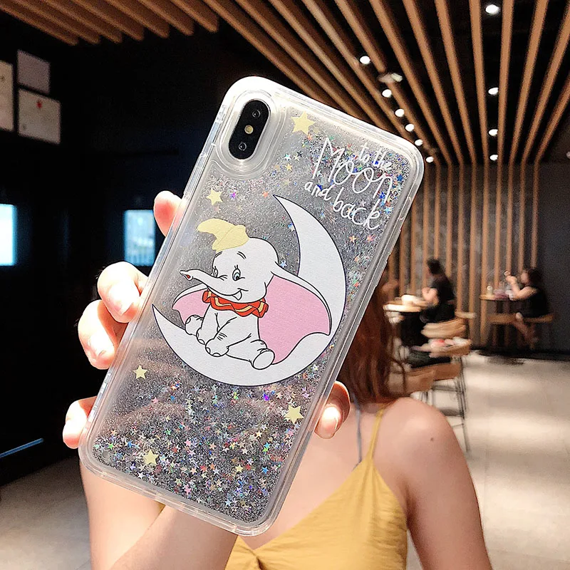 Милый мультяшный слон Дамбо динамический Жидкий чехол зыбучие пески для iPhone 6 6s 7 8