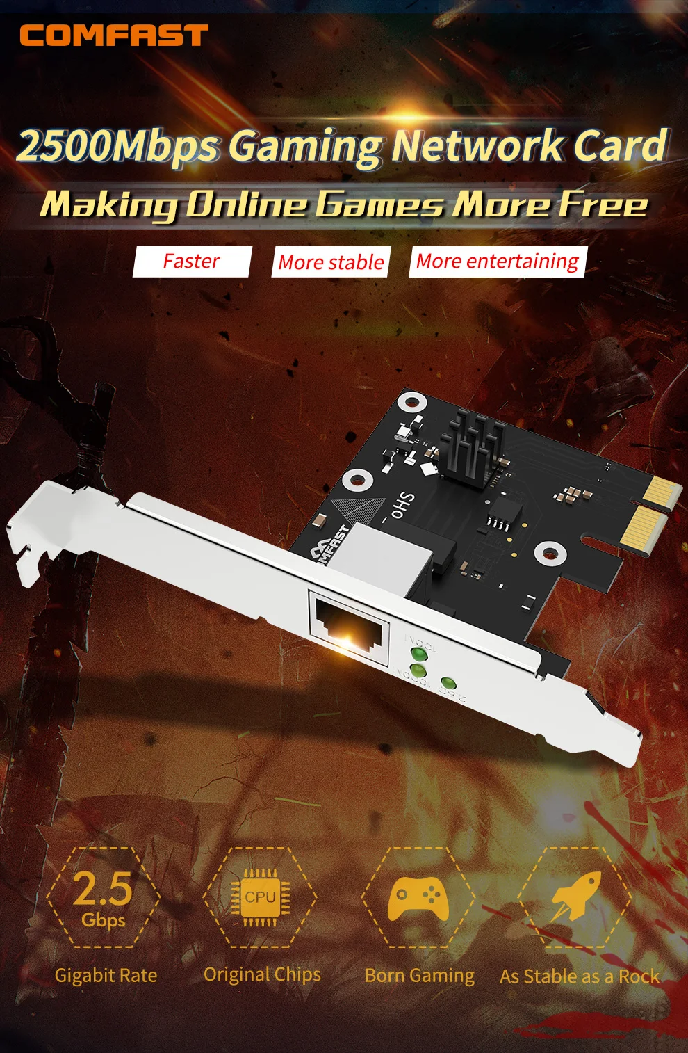 Сетевая карта Gigabit 2500 Мбит/с/10 Гбит/с Ethernet PCI Express игровой адаптер для настольного