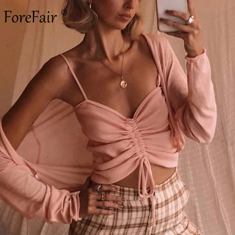 Forefair трикотажная кофточка женский сексуальный укороченный топ на завязках без