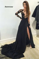 2022 hot sexy black split prom dresses long tulle evening gowns saudi arabia dubai robe de soriee