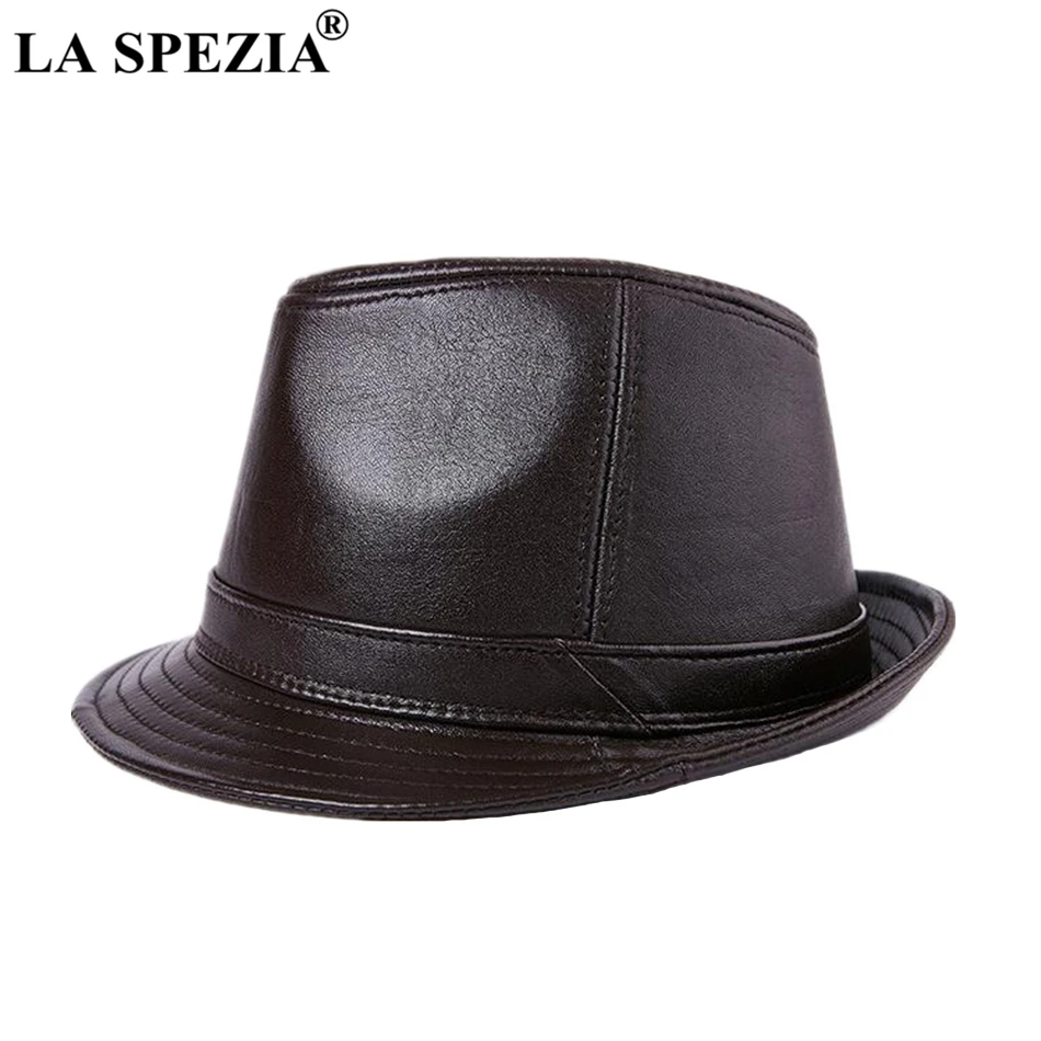 

LA SPEZIA Genuine Leather Fedoras Hat Men Brown Vintage Jazz Caps Classic Male Autumn Winter Retro Trilby Hat Gentleman Fedora