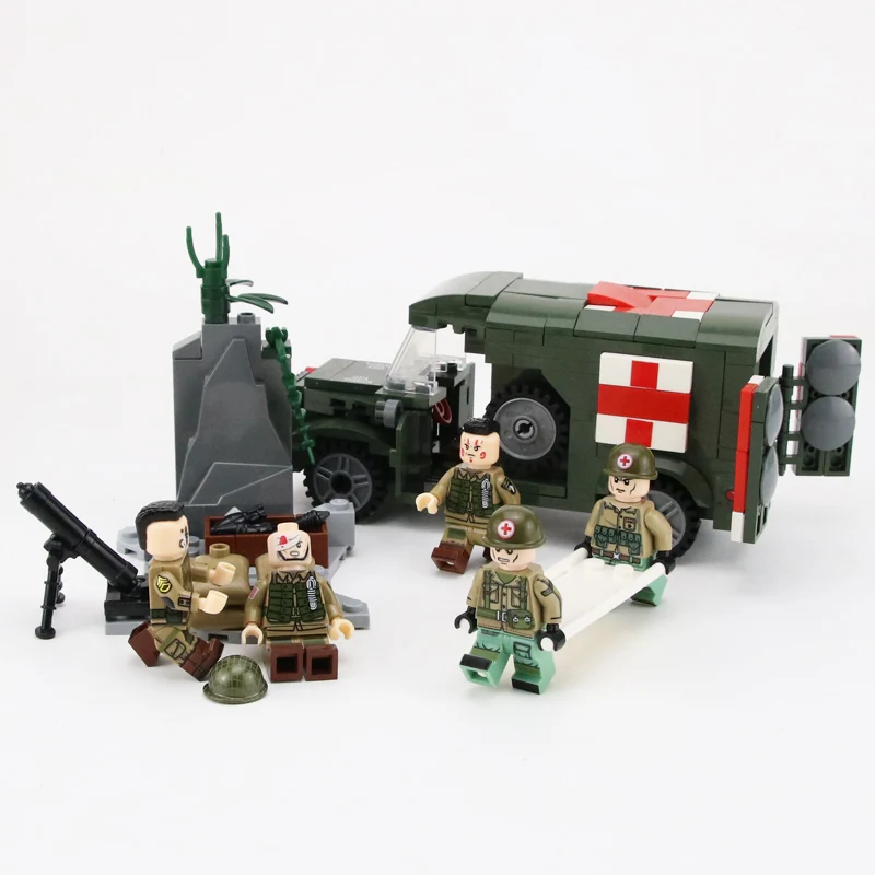 MOC WW2 армии США раненный солдат строительные блоки военные кубики для скорой помощи оружие кирпичи части строительные блоки игрушки для детей
