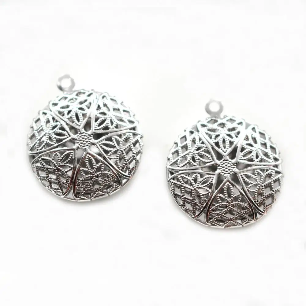 

10p 20x5mm Rhodium tone Brass Metal Small Round Filigree Essential Oil Aromatherapy Diffuser Perfume photo Locket Pendant Charms