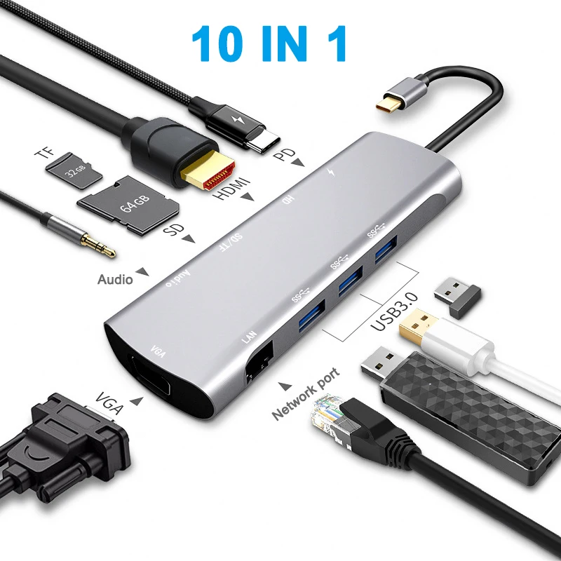 Адаптер 10 в 1 Type C-HDMI VGA | Электроника