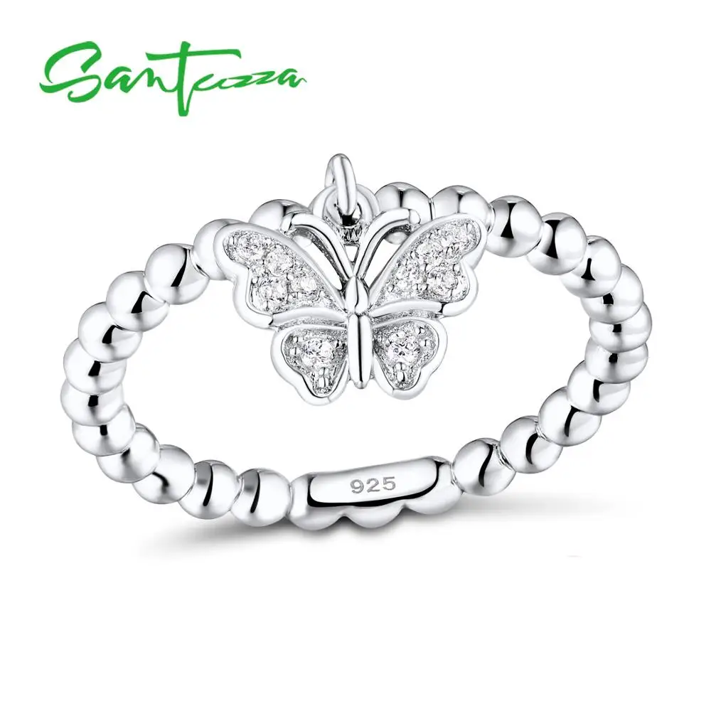 SANTUZZA, серебряное кольцо для женщин, 925 пробы, серебряные кольца, розовое золото, Бабочка, кубический цирконий, набор колец, вечерние ювелирные изделия
