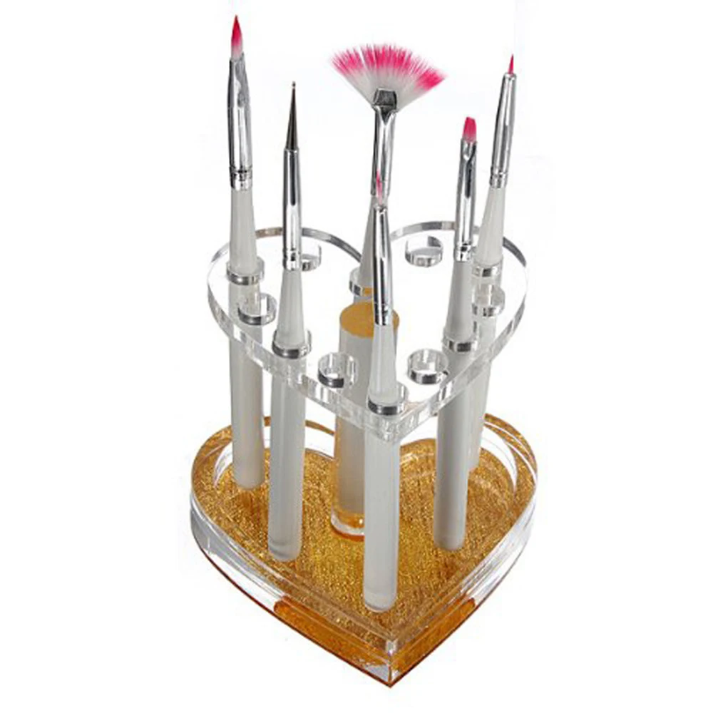 Professional 12 Holes Nail Art Brush Holder Heart Stand Makeup Acrylic Gel Pen Gold Rest Display Brushes | Красота и здоровье