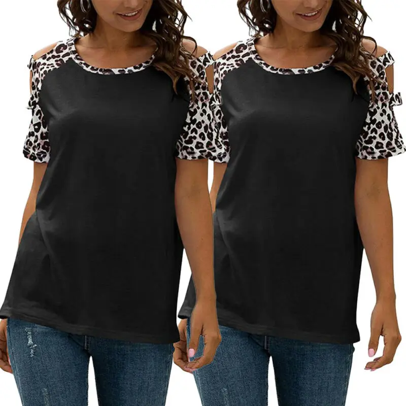 

Cofekate Womens T Shirt 2021 Leopard Print Short Sleeve T-Shirt Female Fashion Tops Casual Summer Basic Women Tshirts