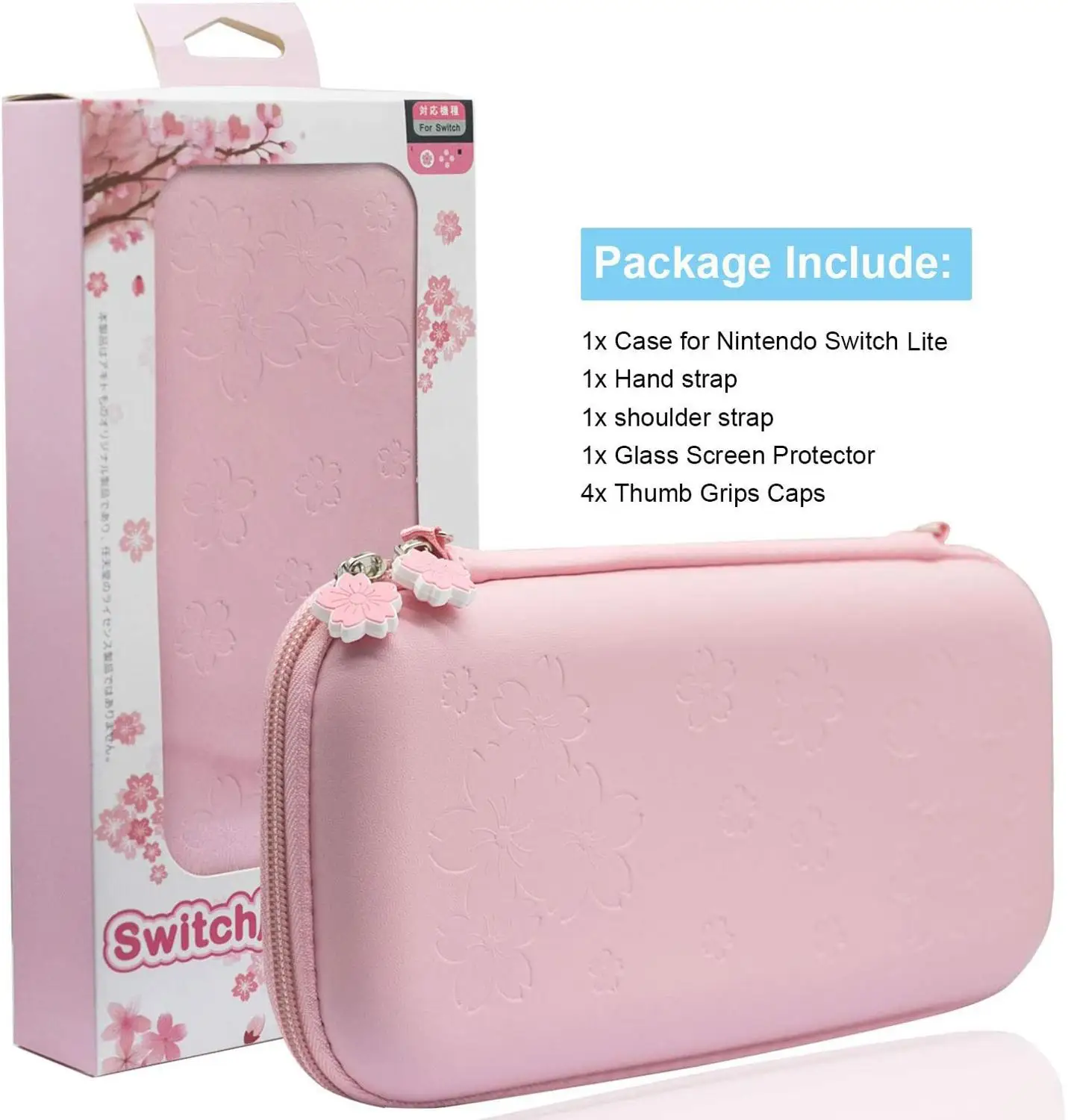 Сумка Switch Lite Pink Sakura Carry Case, защитный комплект, включает водонепроницаемые милые накладки на пальцы, защитную пленку для экрана, запястье и плечевой ремень.
